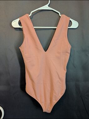 Free People V-Neck Bodysuit in Dusty Rose